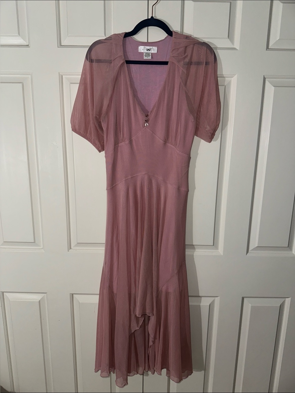 Sheer Dusty Rose Maxi Dress with Feminine V-Neck